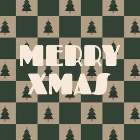 Hip kerstkaartje blokjespatroon met kerstbomen Merry Xmas