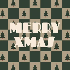 Hip kerstkaartje blokjespatroon met kerstbomen Merry Xmas