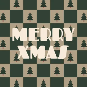 Hip kerstkaartje blokjespatroon met kerstbomen Merry Xmas