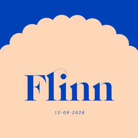 Hip modern geboortekaartje met ronde vormen blauw en oranje