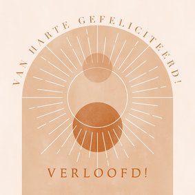 Hippe felicitatie verloving met minimalistische vormen & zon