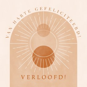 Hippe felicitatie verloving met minimalistische vormen & zon