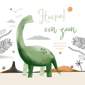 Hippe felicitatiekaart geboorte zoon dinosaurus jungle