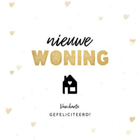 Hippe felicitatiekaart nieuwe woning hartjes en huisje