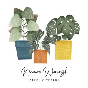 Hippe felicitatiekaart nieuwe woning planten en typografie