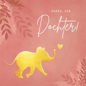 Hippe jungle felicitatiekaart geboorte met gouden olifant 