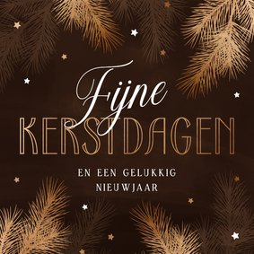 Hippe kerstkaart dennentakjes goudlook