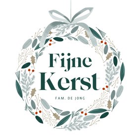 Hippe kerstkaart fijne kerst kerstkrans botanisch