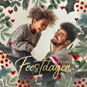 Hippe kerstkaart grote foto, kerstkader 'Fijne Feestdagen'