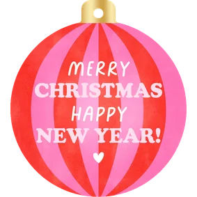 Hippe kerstkaart in kerstbalvorm streepjes en typografie