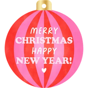 Hippe kerstkaart in kerstbalvorm streepjes en typografie