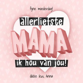 Hippe moederdag kaart typografie Allerliefste mama hartjes