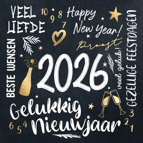 Hippe nieuwjaarskaart zwart wit teksten