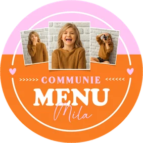  Hippe ronde colorblocking menukaart communie meisje 