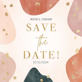 Hippe save the date kaart geometrische vorm, gouden spetters