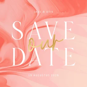 Hippe save the date kaart satijnlook in roze met goudfolie