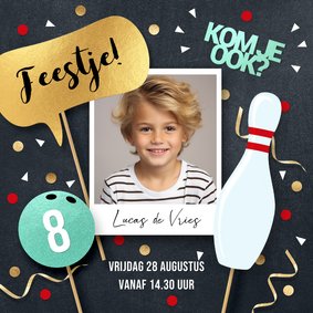 Hippe uitnodiging bowling kinderfeestje jongen of meisje