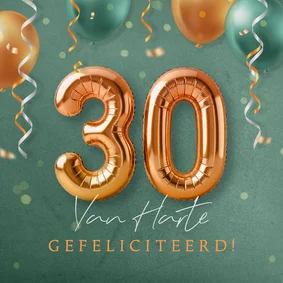 Hippe verjaardagskaart 30 met feestelijke heliumballonnen