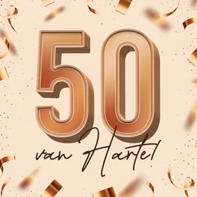 Hippe verjaardagskaart 50 koper 3d van harte confetti