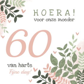 Hippe verjaardagskaart vrouw 50 jaar takjes en hartjes