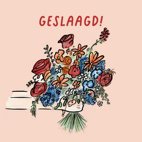 Hoera geslaagd kaart met rood wit blauw bloemen