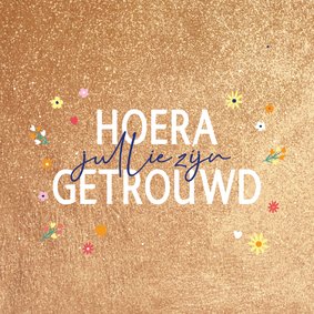 Hoera getrouwd - golden - felicitatiekaart