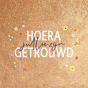 Hoera getrouwd - golden - felicitatiekaart