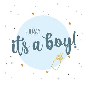 Hooray it's a boy! - felicitatiekaart geboorte
