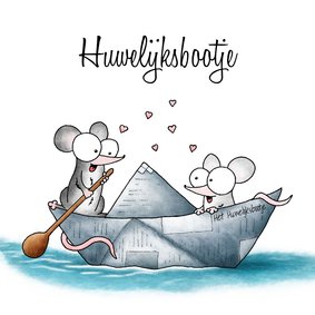 Huwelijksfelicitatie - twee muisjes in het huwelijksbootje