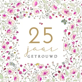 Huwelijksjubileum bloemenkader met vlinders