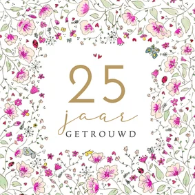 Huwelijksjubileum bloemenkader met vlinders