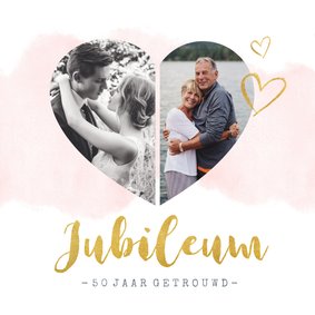 Huwelijksjubileum uitnodiging met fotohart en gouden letters