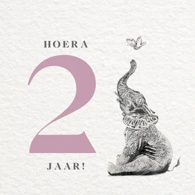 Illustratie kaartje met Olifant - Hoera 2 jaar