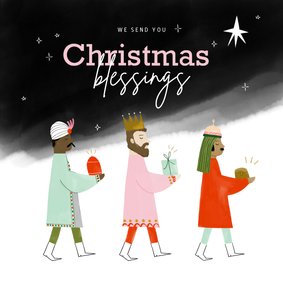 Illustratieve kerstkaart 3 koningen christmas blessings 