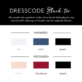 Inlegvel huwelijk met kleuren van de dresscode black tie