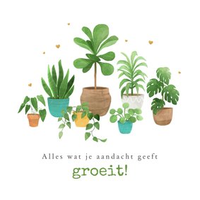 Inspirerende wenskaart planten hartjes spreuk groeien