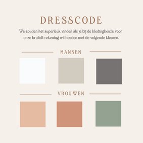 Insteek kaartje met dresscode kleuren voor een bruiloft