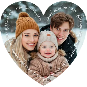 Internationale valentijnskaart in hartvorm met eigen foto