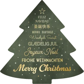 Internationale zakelijke kerstkaart met kerstboom in talen