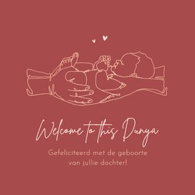 Islamitisch felicitatiekaartje geboorte baby meisje line art