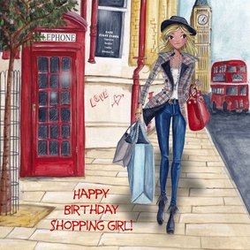 Jarig London Shoppen Meisje Illustratie