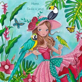 Jarig Vrolijk Lief Prinses VOGELS roze