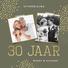 Jubileum 30 jaar uitnodiging goud hartjes