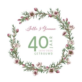 Jubileum bloemenkrans roze bloemen aanpasbaar jaartal