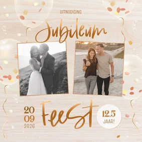 Jubileum houtlook eigen foto's met confetti 3d ballonnen