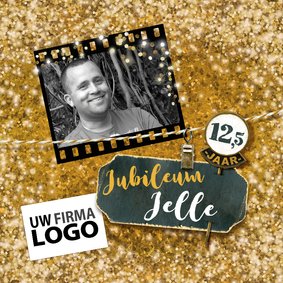 Jubileum medewerker glitter goud vierkant met logo