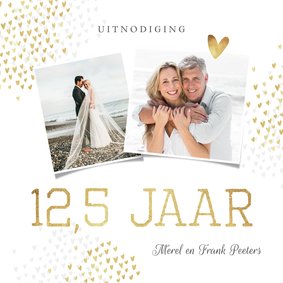 Jubileum uitnodiging 12,5 jaar goud hartjes stijlvol