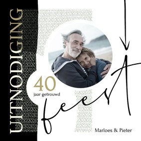 Jubileum uitnodiging 40 jaar getrouwd met hartjespatroon