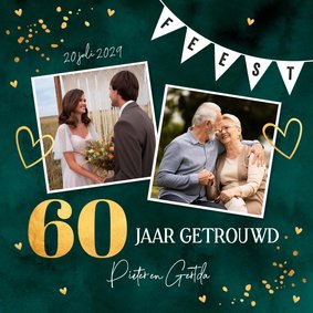 Jubileum uitnodiging 60 jaar getrouwd foto groen goudlook