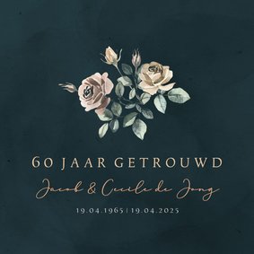 Jubileum uitnodiging 60 jaar getrouwd klassiek met bloemen